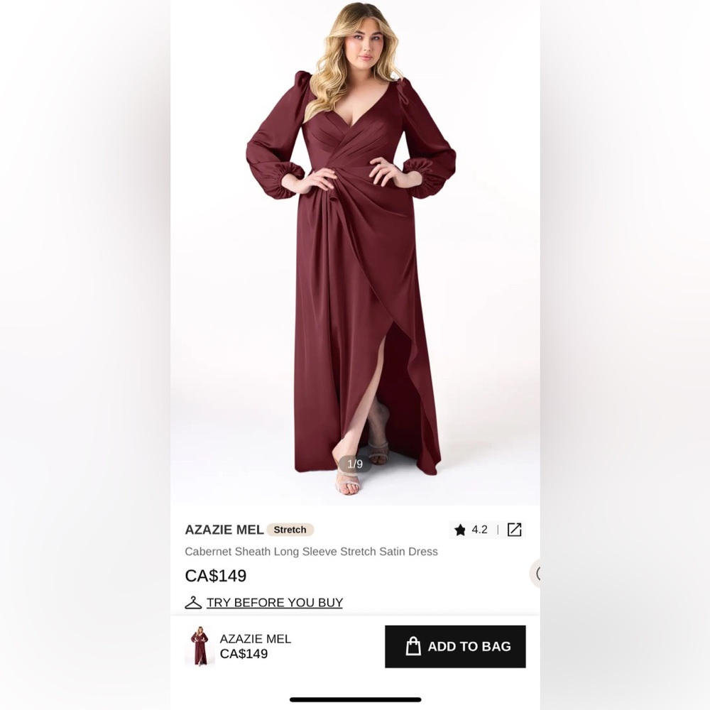 Azazie Mel Burgundy Long Sleeve Dress